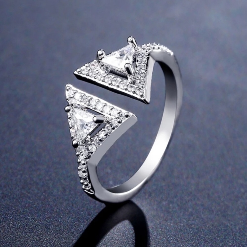 Zirconium ,  White Gold Plated, Adjustable Ring